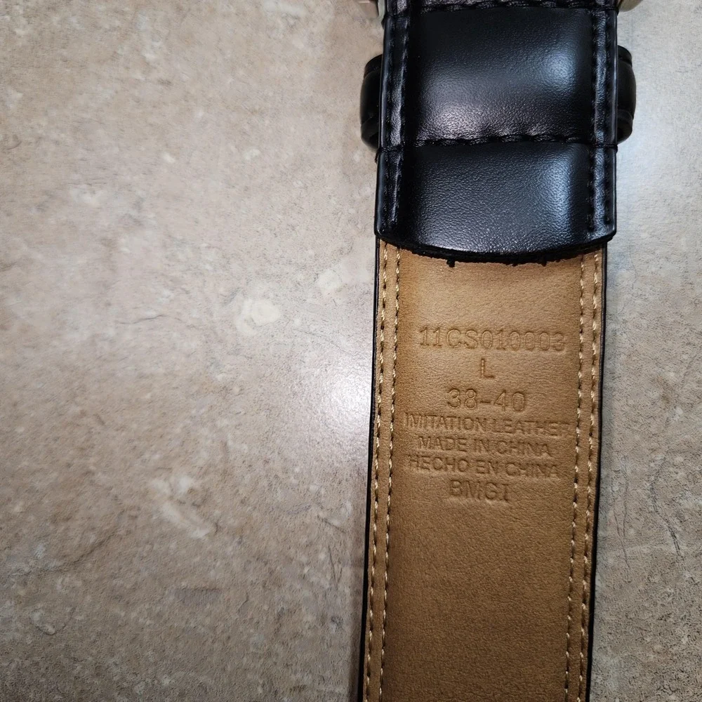 Chaps Belt Mens Large 38-40 Black Dress Silver‎ Buckle Imitation Leather Classic